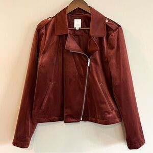 LC Lauren Conrad Women's Faux Suede Moto Jacket Rust Burgundy Size XL
